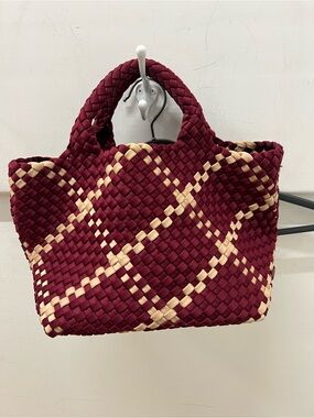 Naghedi Burgundy and Cream Woven Tote